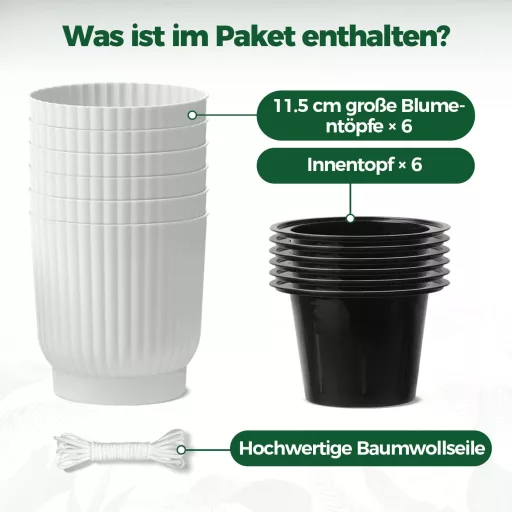 Ghivece de flori cu autoirigare T4U, cu fitil, plastic, set de 6 bucăți