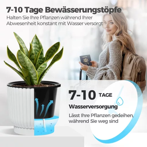 T4U Önöntöző Virágcserép Kanóccal, Műanyag, 6 Darabos Szett