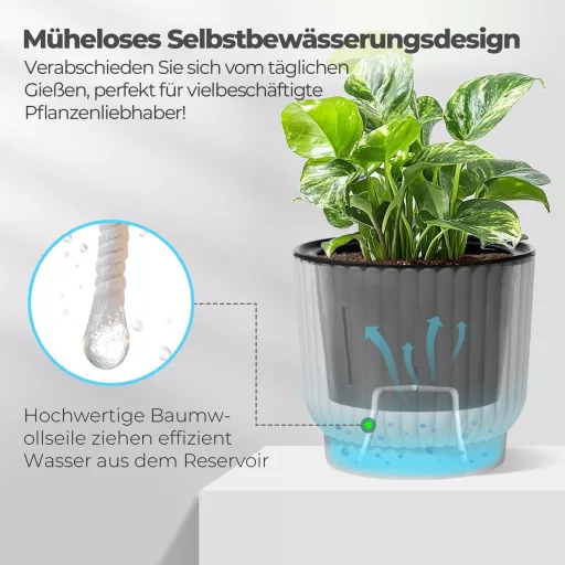 Ghivece de flori cu autoirigare T4U, cu fitil, plastic, set de 6 bucăți