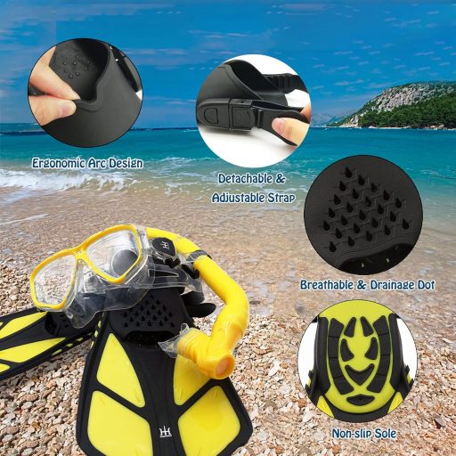 HH HHAO SPORT Gyerek Snorkel Szett 180° Panoráma Búvármaszk Úszóuszony Száraz Légcső