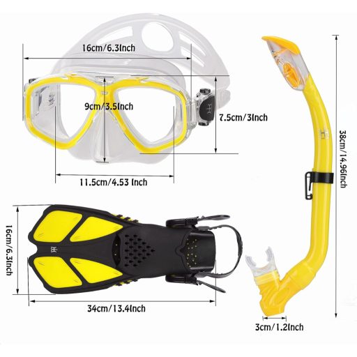 Set snorkeling pentru copii HH HHAO SPORT, mască de scufundări panoramică 180°, labe de înot, snorkel uscat