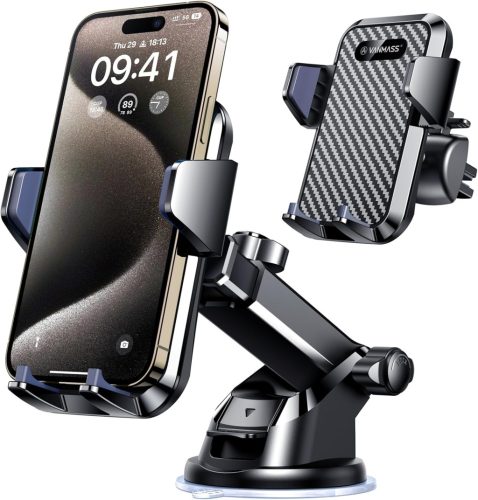 Suport auto pentru telefon VANMASS, universal, pentru parbriz și grila de ventilație, cu ventuză, rotativ 360°, negru