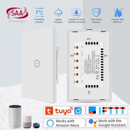 Jinvoo WiFi inteligentný nástenný vypínač - 1/2/3 tlačidlové dotykové ovládanie, diaľkové ovládanie telefónom, kompatibilný s Alexa/Google Home, s funkciou časovača.