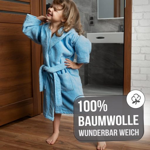 Twinzen gyerek fürdőköpeny 100% pamut, Oeko-Tex® certified, kapucni fülekkel