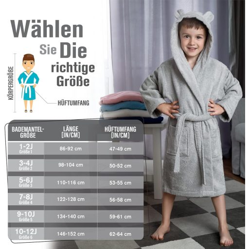 Halat de baie pentru copii Twinzen, 100% bumbac, certificat Oeko-Tex®, cu glugă cu urechi.