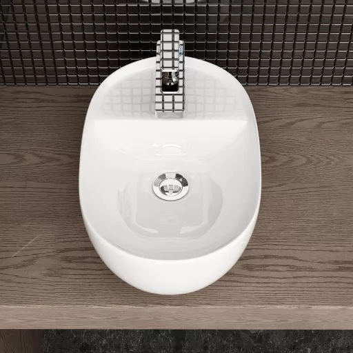 Waschbecken24 Premium Mosdó Lótusz Effektussal Fürdőszobához 26x42cm Fehér
