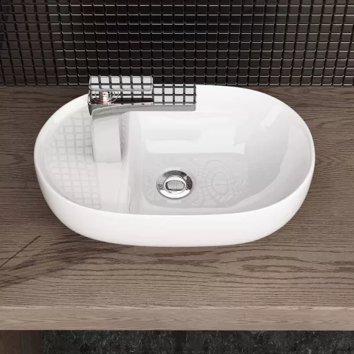 Waschbecken24 Premium Mosdó Lótusz Effektussal Fürdőszobához 26x42cm Fehér