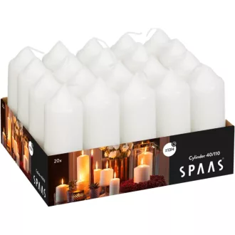   SPAAS 20 lumânări tip stâlp albe 38/110 mm, timp de ardere 13 ore, fără miros - Alb, individual