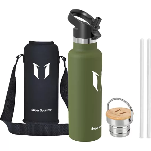 Termos din oțel inoxidabil Super Sparrow 350-1000 ml, sticlă sport etanșă, fără BPA - 620 uncii fluide, Verde (Salvie)