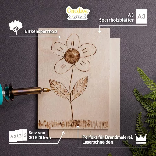 Creative Deco Fafűrészlap 3mm Nyírfa Rétegelt Lemez A3 Lézervágáshoz