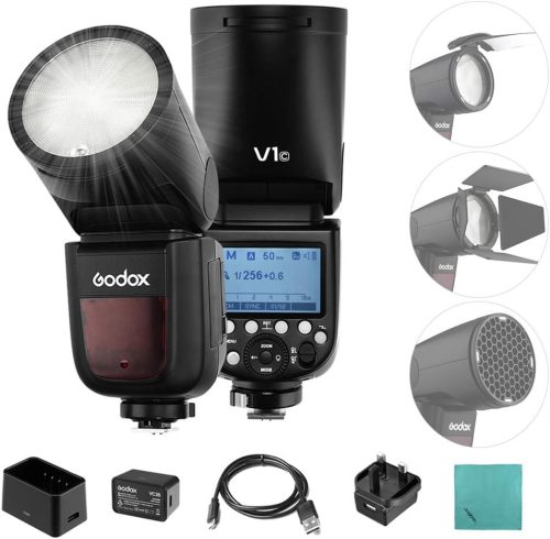 Godox V1C Professzionális Vaku Kerek Fejjel - Canon EOS Kompatibilis (1500D, 3000D, 5D Mark III) - 2.4G Vezeték Nélküli Vakurendszer Fekete