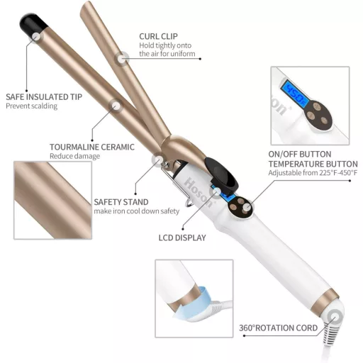 Ondulator de păr Hoson, 19mm, cu înveliș ceramică-turmalină, ecran LCD, 9 trepte de temperatură, 110-210°C