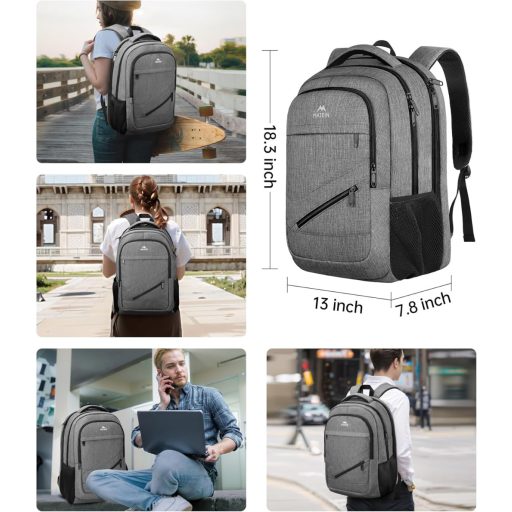 Rucsac pentru laptop MATEIN de 17 inchi, impermeabil, cu port de încărcare USB, antifurt, pentru muncă, călătorii și școală, gri