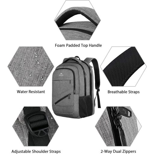 Rucsac pentru laptop MATEIN de 17 inchi, impermeabil, cu port de încărcare USB, antifurt, pentru muncă, călătorii și școală, gri