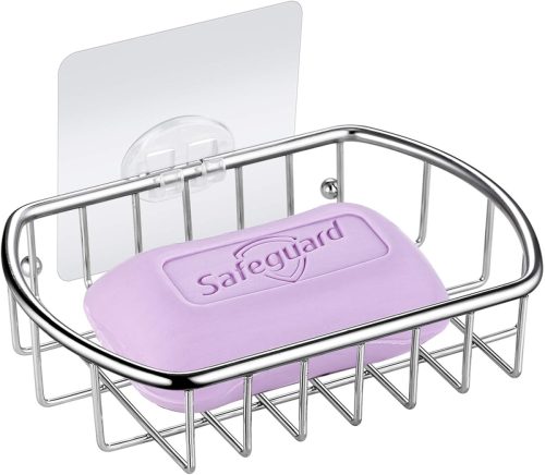 Săpunieră MaxHold, fără găurire - Raft transparent, autoadeziv, din oțel inoxidabil, pentru baie - Suport de perete pentru burete de bucătărie, cu o capacitate de încărcare de 15 kg