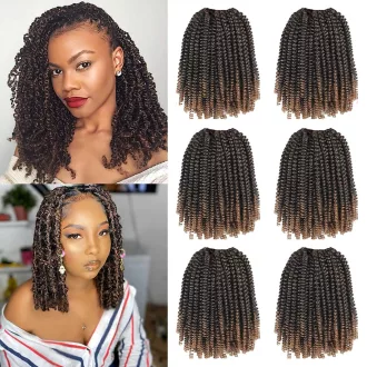  Xtrend 8 Inch Ombre Spring Twist Împletituri Sintetice Kanekalon 6 Pachete Kinky Curly Passion Twists