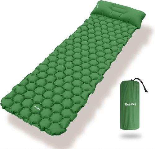 Saltea de camping ultralejeră Deeplee - Saltea de drumeție impermeabilă, pentru o persoană, 190x58cm, Verde - Pentru drumeții, camping, plajă, sarcină maximă 270kg