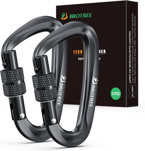 Brotree 1200 kg Teherbírású Alumínium Karabiner, Csavaros Zárszerkezettel - Könnyű, Rozsdamentes D-Alakú Horog Függőágyhoz, Kempingezéshez, 