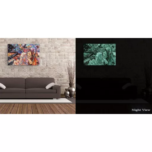 Startonight Apstraktna Slika na Platnu Narančastog Jazz Orkestra - 60x90 cm Moderna Dekoracija Zidova za Dnevni Boravak Spavaću Sobu - Efekt Dan-Noć
