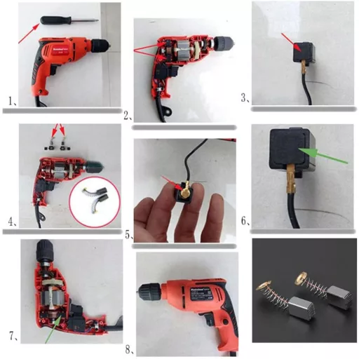 SENRISE Sada uhlíkov – 10 ks Náhradné uhlíky do elektromotorov pre elektrické náradie, 6,5 x 7,5 x 13,5 mm, Grafit s vynikajúcou vodivosťou