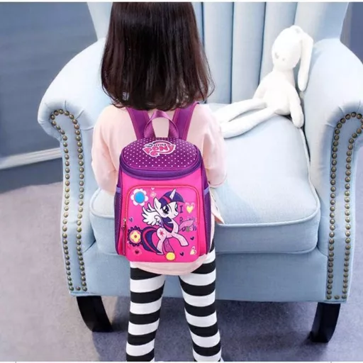 Ghiozdan pentru copii Ponei - Rucsac școlar roz cu bretele reglabile, din material durabil, pentru preșcolari și elevi mici, 10x20x23 cm