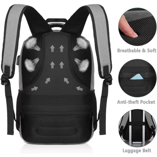 Rucsac Laptop Impermeabil YAMTION pentru Notebook-uri de 15,6/17,3 Inch - Geantă de Călătorie Unisex pentru Bărbați și Femei, Gri