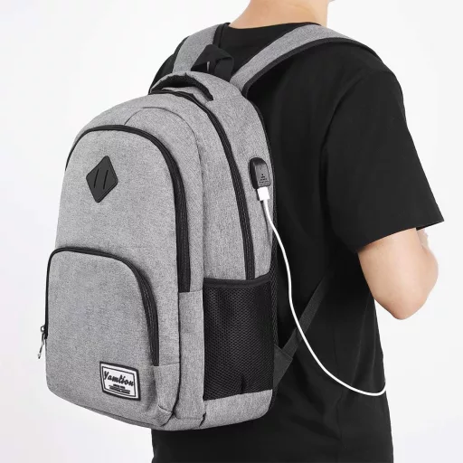 Rucsac Laptop Impermeabil YAMTION pentru Notebook-uri de 15,6/17,3 Inch - Geantă de Călătorie Unisex pentru Bărbați și Femei, Gri