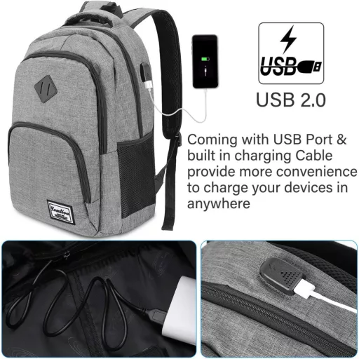 Rucsac Laptop Impermeabil YAMTION pentru Notebook-uri de 15,6/17,3 Inch - Geantă de Călătorie Unisex pentru Bărbați și Femei, Gri