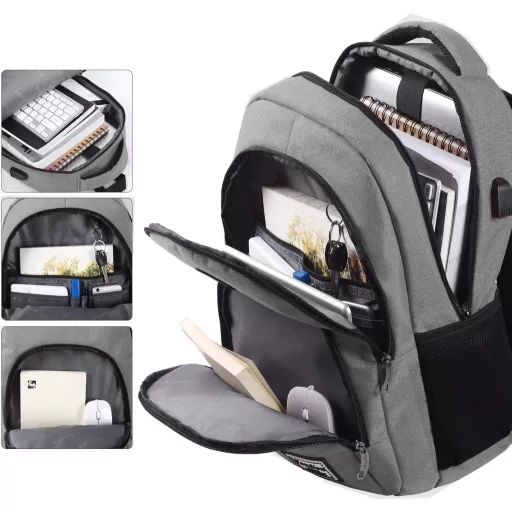 Rucsac Laptop Impermeabil YAMTION pentru Notebook-uri de 15,6/17,3 Inch - Geantă de Călătorie Unisex pentru Bărbați și Femei, Gri