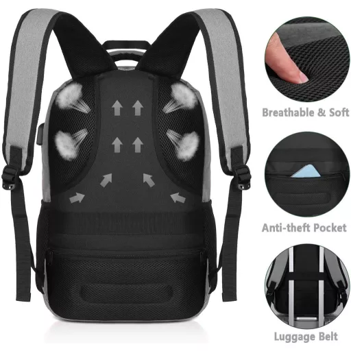 Rucsac Laptop Impermeabil YAMTION pentru Notebook-uri de 15,6/17,3 Inch - Geantă de Călătorie Unisex pentru Bărbați și Femei, Gri