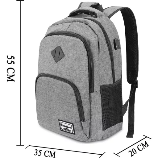 Rucsac Laptop Impermeabil YAMTION pentru Notebook-uri de 15,6/17,3 Inch - Geantă de Călătorie Unisex pentru Bărbați și Femei, Gri