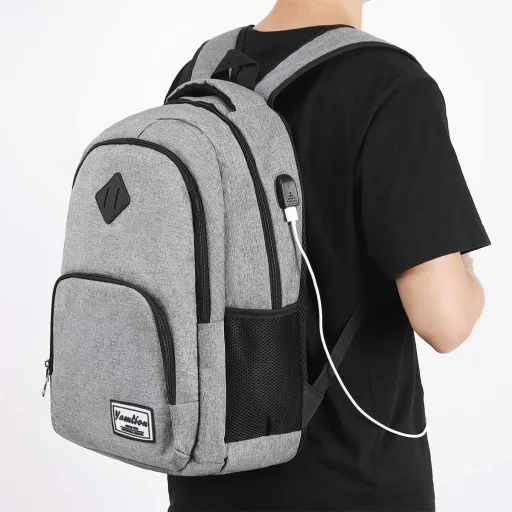 Rucsac Laptop Impermeabil YAMTION pentru Notebook-uri de 15,6/17,3 Inch - Geantă de Călătorie Unisex pentru Bărbați și Femei, Gri