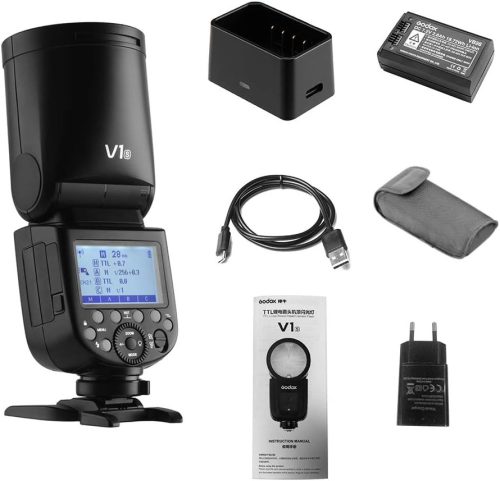 Blitz Profesional Godox V1S cu Cap Rotund - Zoom Fresnel Wireless 2.4G - Sistem de Papuc Compatibil cu Camerele Sony