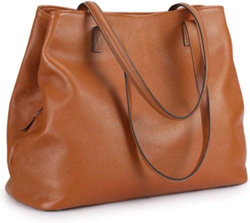 S-ZONE Valódi Bőr Női Táska - Nagy Méretű Shopper Válltáska 13" Laptoptartóval