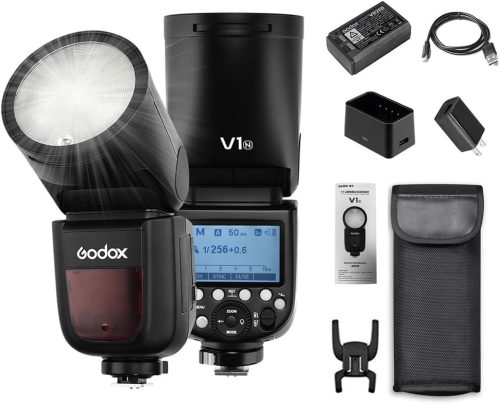 Blitz profesional Godox V1N cu cap rotund - Blitz patină cu zoom Fresnel wireless 2.4G - Camere foto Nikon D5300 D750 D850 D7100 Z7