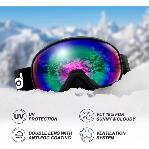 Set cască de schi și ochelari de schi Odoland cu protecție UV400 pentru bărbați și femei, S (54-56 CM)