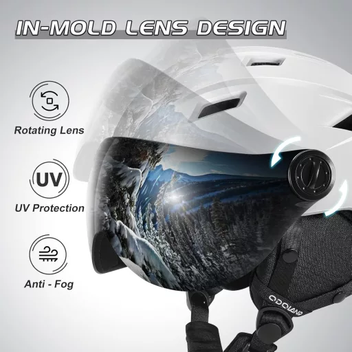 Cască de schi pentru adulți Odoland cu vizor integrat - Cască de curse ușoară pentru bărbați și femei, cască de snowboard, bleumarin