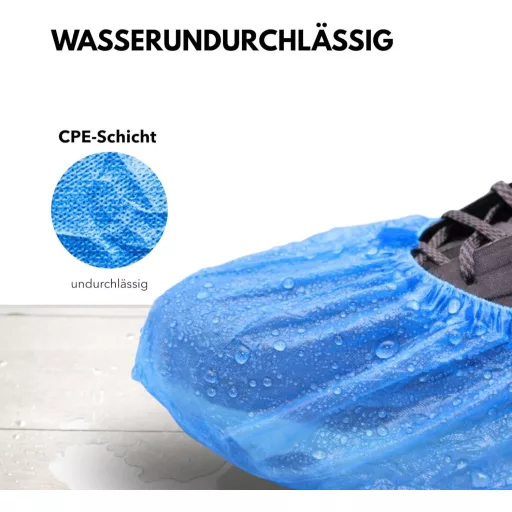 ADEBO vízálló cipővédő 100 db CPE egymeretű eldobható csúszásmentes - standard, 100, Blue