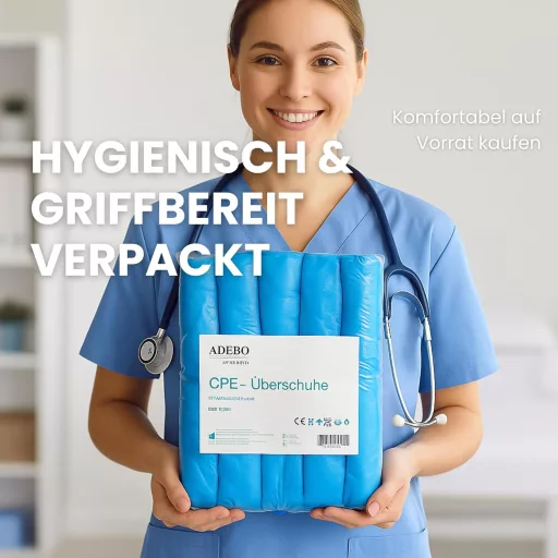 ADEBO vízálló cipővédő 100 db CPE egymeretű eldobható csúszásmentes - standard, 100, Blue