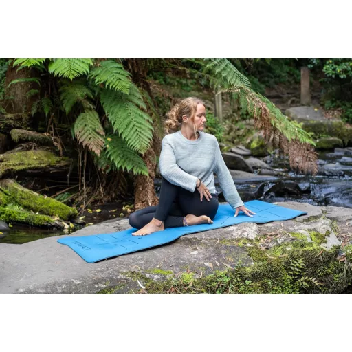 YOGATI Covoraș de Yoga Albastru Antiderapant cu Curea de Transport, Linii de Ghidare, Covoraș de Fitness pentru Exerciții, Yoga, 183x61cm