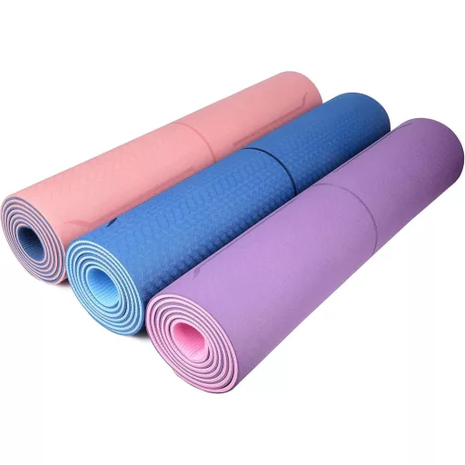 YOGATI Covoraș de Yoga Albastru Antiderapant cu Curea de Transport, Linii de Ghidare, Covoraș de Fitness pentru Exerciții, Yoga, 183x61cm