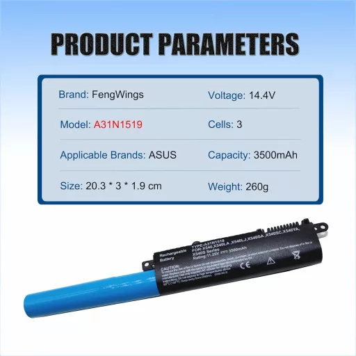 FengWings 3500 mAh A31N1519 laptop akkumulátor Asus X540, R540, F540 sorozathoz - Kompatibilis X540LA, X540LJ, X540SA, F540LA modellekkel, f