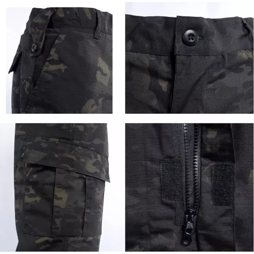 WISEONUS Airsoft Taktikai Ruházat Szett - Katonai Terepszínű Egyenruha Paintball Játékhoz, Vadászathoz - Fekete Terep Mintás Kabát és Nadrág