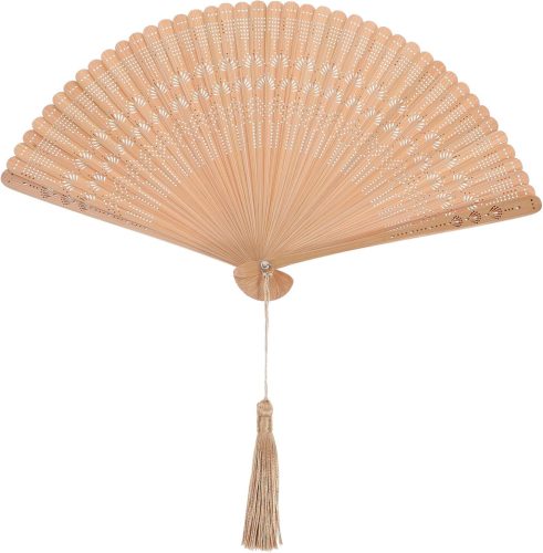 VOSAREA Evantai de mână din bambus - Evantai din bambus în stil vintage japonez-chinezesc pentru nuntă, dans, petreceri, cu ciucure decorativ, 18 cm