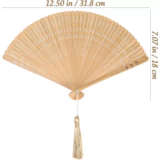 VOSAREA Bamboo Kézi Legyező - Vintage Japán-Kínai Stílusú Bambusz Legyező Esküvőre, Táncra, Partikra, Bojtos Díszítéssel, 18 cm