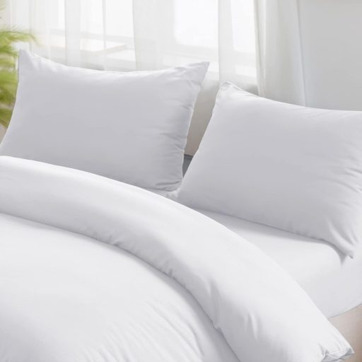 AYSW 3-dielna posteľná bielizeň 200x200 cm s dvojitým zipsom, biela, obliečky na paplón a vankúše pre 2 osoby