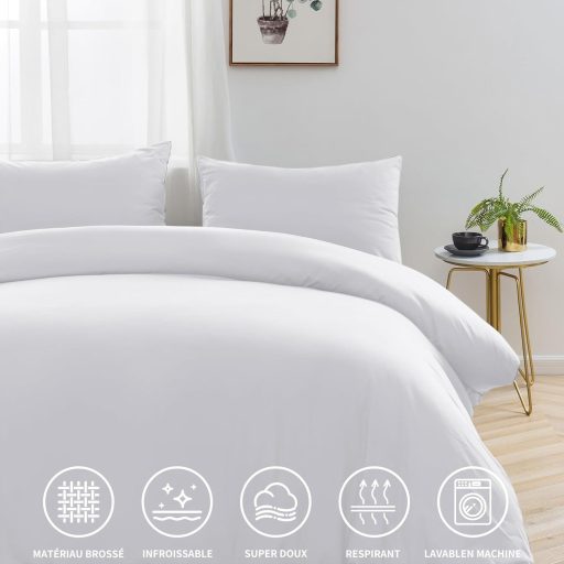 AYSW 3 részes ágynemű szett 200x200 cm dupla cipzárral, fehér, 2 személyes paplan és párnahuzat