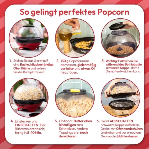 Gadgy Retro Popcorn Maker 5L - 800W Piros Popcornkészítő Tapadásmentes Felülettel