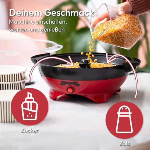 Gadgy Retro Popcorn Maker 5L - 800W Piros Popcornkészítő Tapadásmentes Felülettel