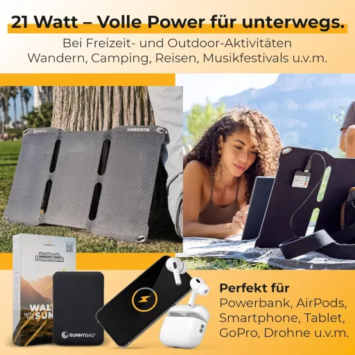 SunnyBAG SUNBOOSTER 21W összecsukható napelemes töltő 2 USB kimenettel vízálló